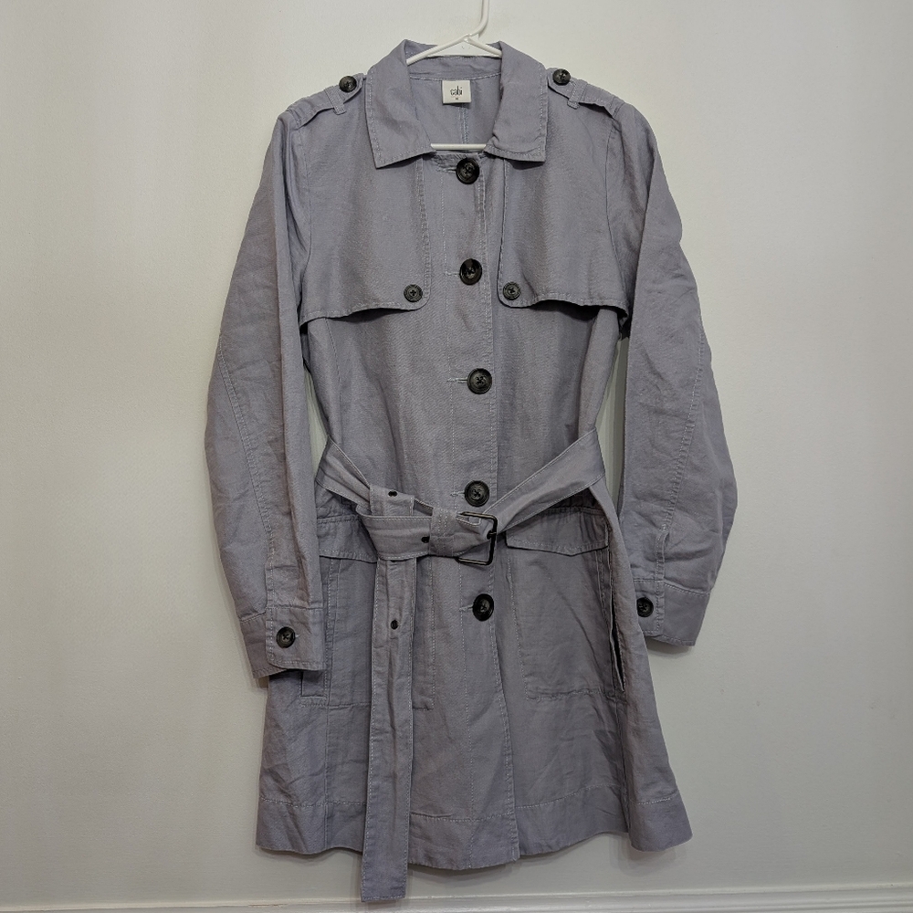 Cabi Sz M Blue-Gray Linen Cotton Lightweight Trench Coat Jacket Belted Womens